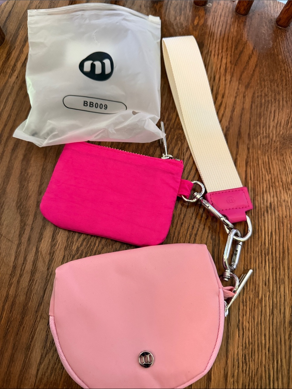 Pink wristlet keychain, card and key holder